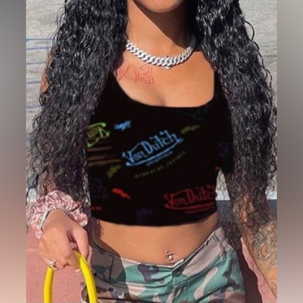 💋Sexy Von Dutch inspired Colorful Print Graphics Crop Cami Tank Top